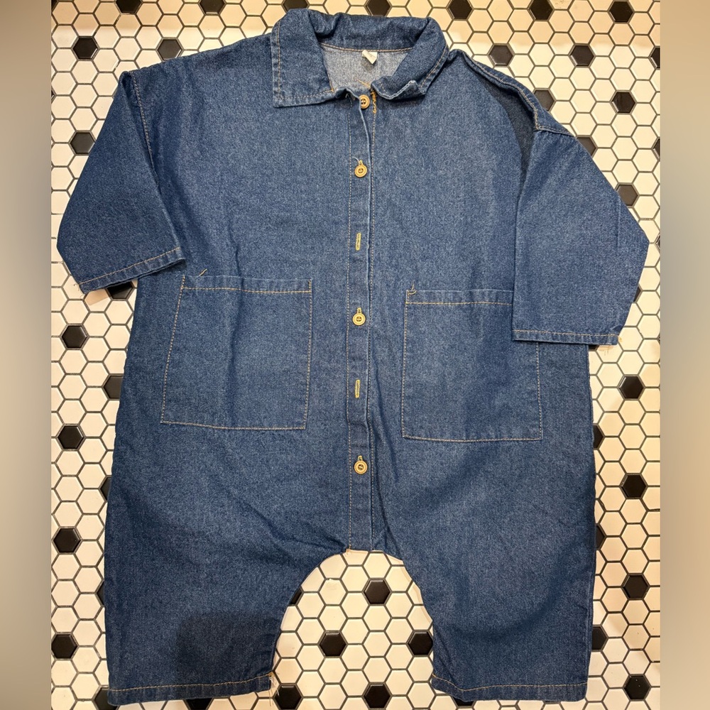 Indigo Blue Denim Romper with Long Sleeves